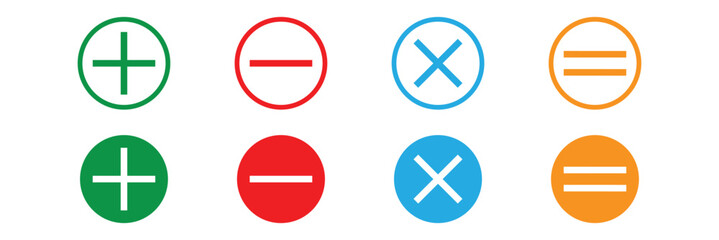 Math symbols plus minus multiply divide equal sign. Minimalist Math Symbols Icon Set – Plus Minus Multiply Equal Black Circle Design. plus, minus icon red green vector design eps 10
