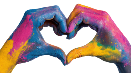 Colorful Hands Forming Heart Shape on Transparent Backdrop