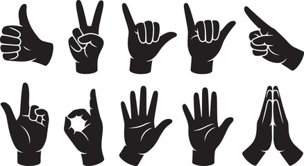 Hand Gestures Silhouette Set Communication Sign Language Expression Human Anatomy Body