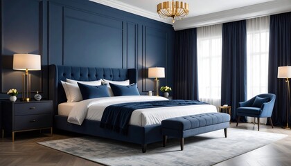 Luxurious dark blue bedroom interior (1)