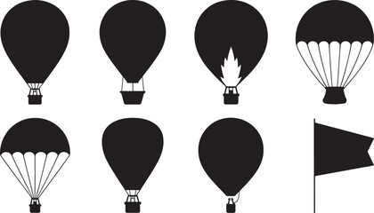 Hot Air Balloon Silhouette Set Aviation Transportation Travel Adventure Flight Sky Air