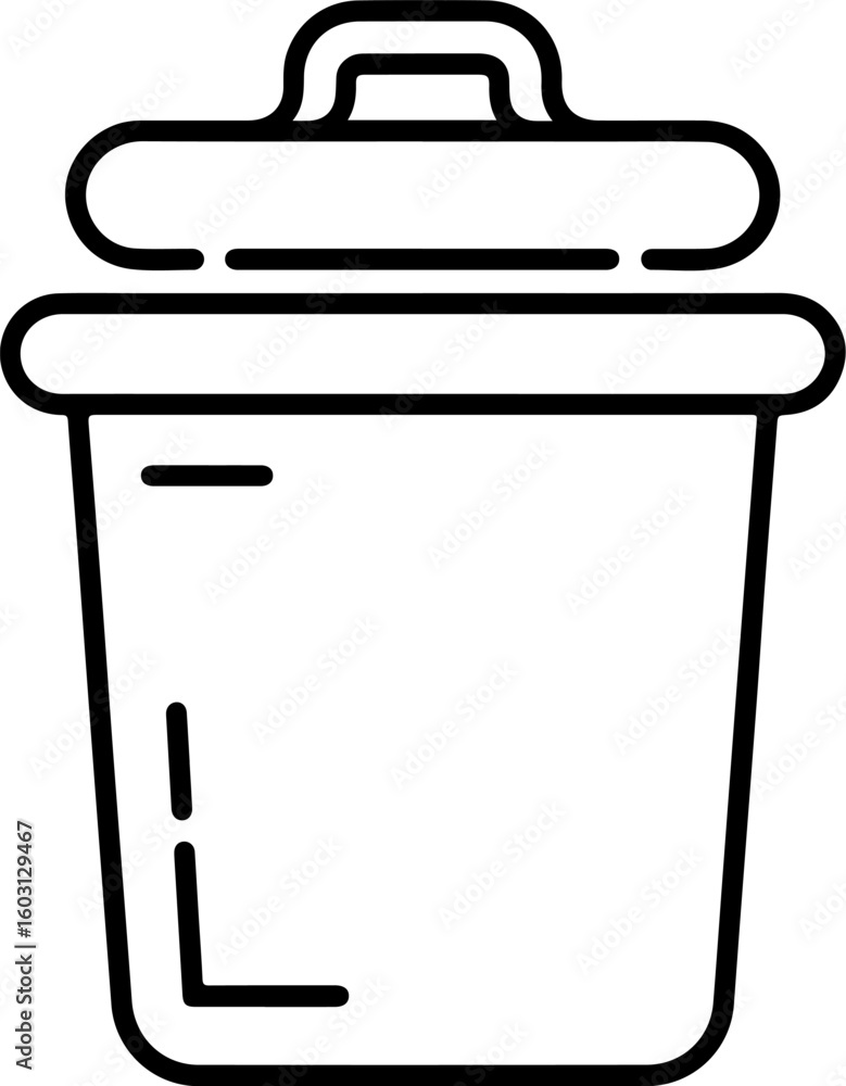 Poster simple outline drawing of a trash can with a lid