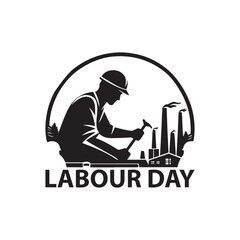 Labour Day Silhouette Vector Illustration, Solid White Background.