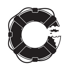 Fototapeta premium Black life buoy with rope and water splash black and white monochrome