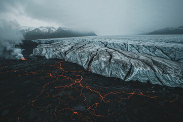 Majestic glacier under a moody overcast sky