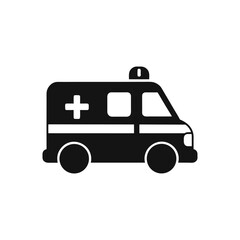 Black silhouette of an ambulance with a cross symbol isolated on white background
