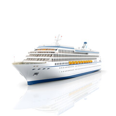 Cruise ship, 3D illustration, metallic material, soft reflections, white background. Generative AI