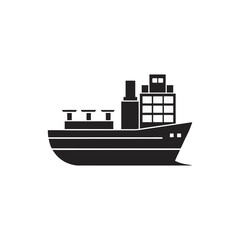 Obraz premium Black silhouette of a cargo ship isolated on white background