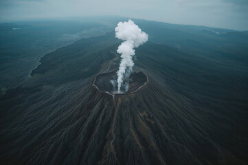 Majestic volcano erupting with a plume of white smoke