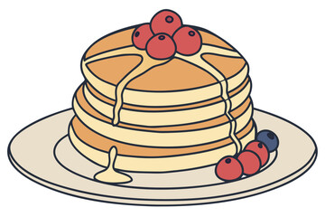 Stack of fluffy golden pancakes served on a beige ceramic plate, perfectly layered and warm, ideal for breakfast lovers, modern flat illustration style