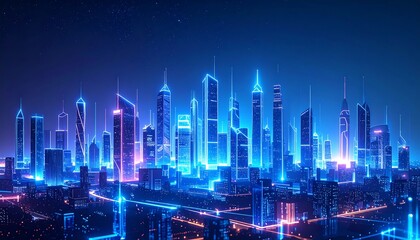 Obraz premium Futuristic city skyline at night (1)