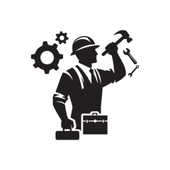 Labour Day Silhouette Vector Illustration, Solid White Background.
