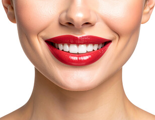 Obraz premium Realistic Smiling Lips with White Teeth, Front View, Isolated PNG