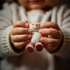 A small child holds a toy in his hands

