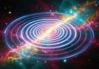 Spiral Galaxy with Light Rings in Space