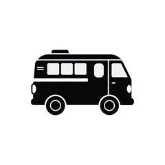Black silhouette of a van isolated on white background