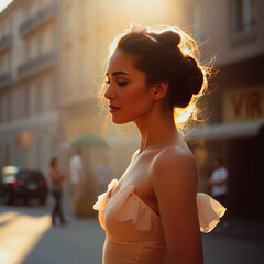 Portrait of a young woman in a white dress
