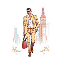 A cool man in a suit is walking down the street
