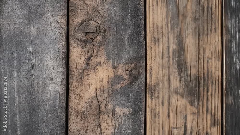 Aufkleber close-up view of weathered wooden planks showing various textures and colors with part of cloth flag