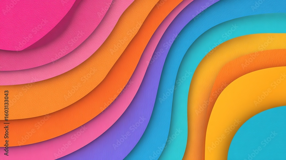 Poster a vibrant abstract composition features undulating layers of color, creating a sense of depth and mo