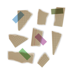 Torn paper, rip paper pieces and notebook page  with ripped corners, vector note sheets