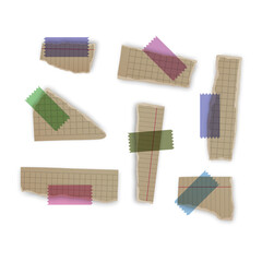 Torn paper, rip paper pieces and notebook page  with ripped corners, vector note sheets