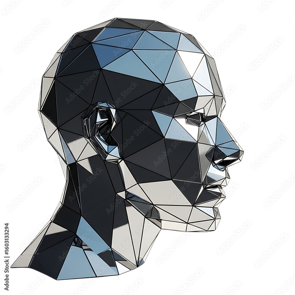 Fototapete abstract metal head sculpture ai technology concept art digital rendering and modern design element 