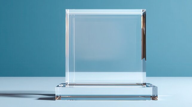 Crystal Clear Award Mockup: A transparent glass trophy design template, showcasing an empty, pristine acrylic award plate ready for customization.