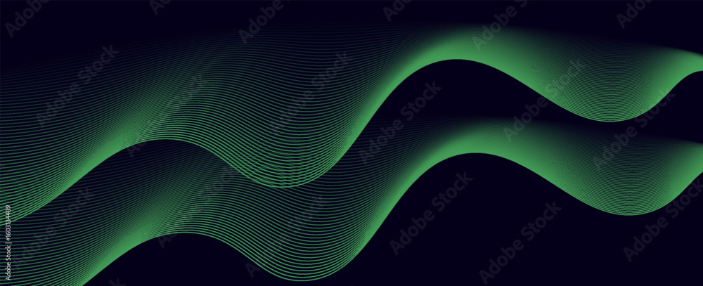 Poster Dark abstract background with glowing wave. Shiny moving lines design element. Elegant dynamic wavy lines. Modern futuristic technology concept. Vector