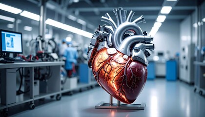 Futuristic heart model in a lab setting