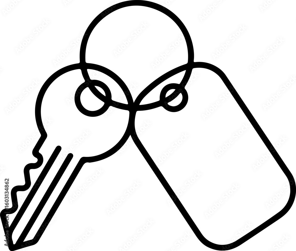 Aufkleber simple outline drawing of a key with a blank tag on a keyring