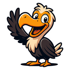 Cartoon dodo bird cheerfully waves hello, depicted vibrantly