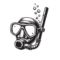 Vintage scuba mask snorkel bubbles illustration vector