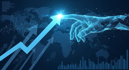 Digital hand touching growth arrow representing business and success