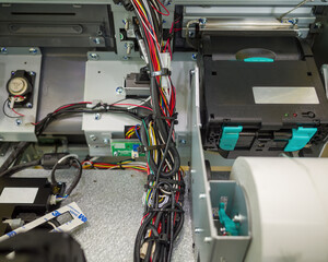 upper part of the open ATM cabinet, ATM maintenance and repair,