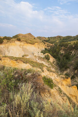 View from Wind Canyon Trail in Theodore Roosevelt National Park at golden hour