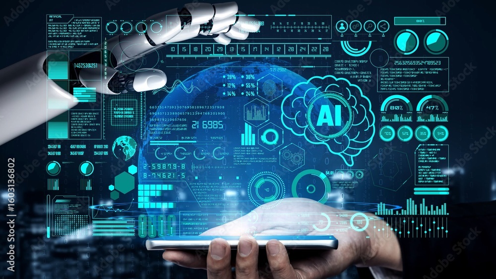 Poster ai assistant brain processor with llm technology, big data, machine learning, generative ai for busi