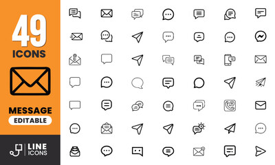 Outline Message and Chat Icons Set for Email, Communication, SMS, Speech, and Mobile Apps