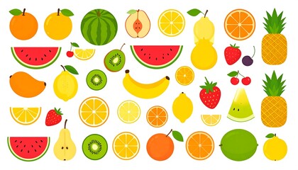 Colorful fruit collection illustration featuring a wide variety of fresh and juicy fruits