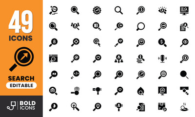 Black Search and Magnifying Glass Icons for SEO, Analytics, User Research and UI Interface Design