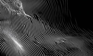 An abstract composition of flowing lines creates a dynamic visual rhythm, evoking a sense of movement and depth through varying line weights and densities.