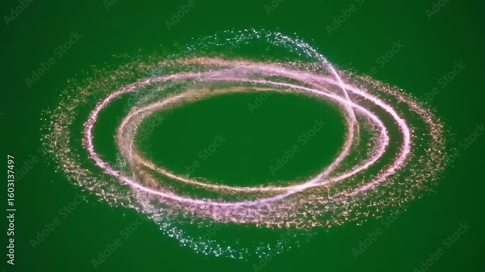Poster vibrant swirling light trails create a dynamic circular pattern against a green background
