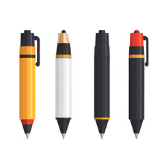 Four Different Color Pens On White Background