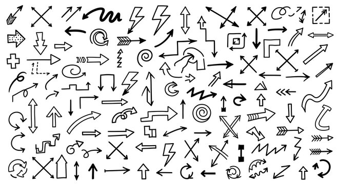 Hand drawn arrow illustrations black and white design elements
