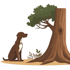 Brown Dog Sitting Beside Tree Illustration