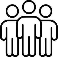 Simple outline icon representing a group of three people standing together