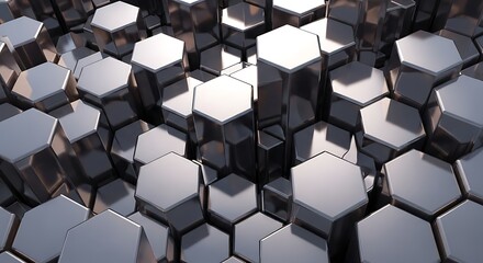 Abstract Metallic Hexagonal Pattern with Silver and Black Shades for Technology and Design