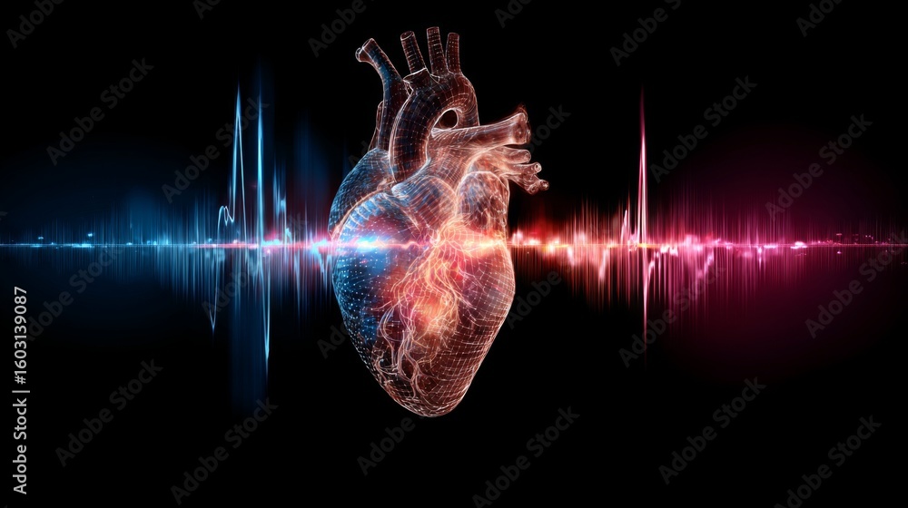 Aufkleber a conceptual graphic showing a heart wave merging with sound waves, illustrating the connection betw