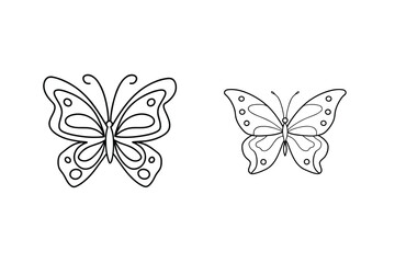 Two outlined butterflies with circular wing patterns