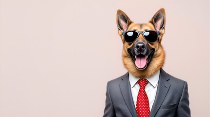 A Dog Wearing Sunglasses, Suit, and Tie, Funny Pet Portrait